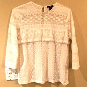 H&M Lace white blouse, shirt 3/4 arms, size medium